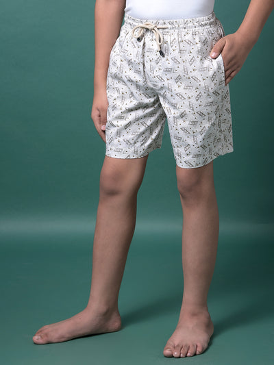 Beige Printed 100% Cotton Lounge Shorts-Boys Lounge Shorts-Crimsoune Club