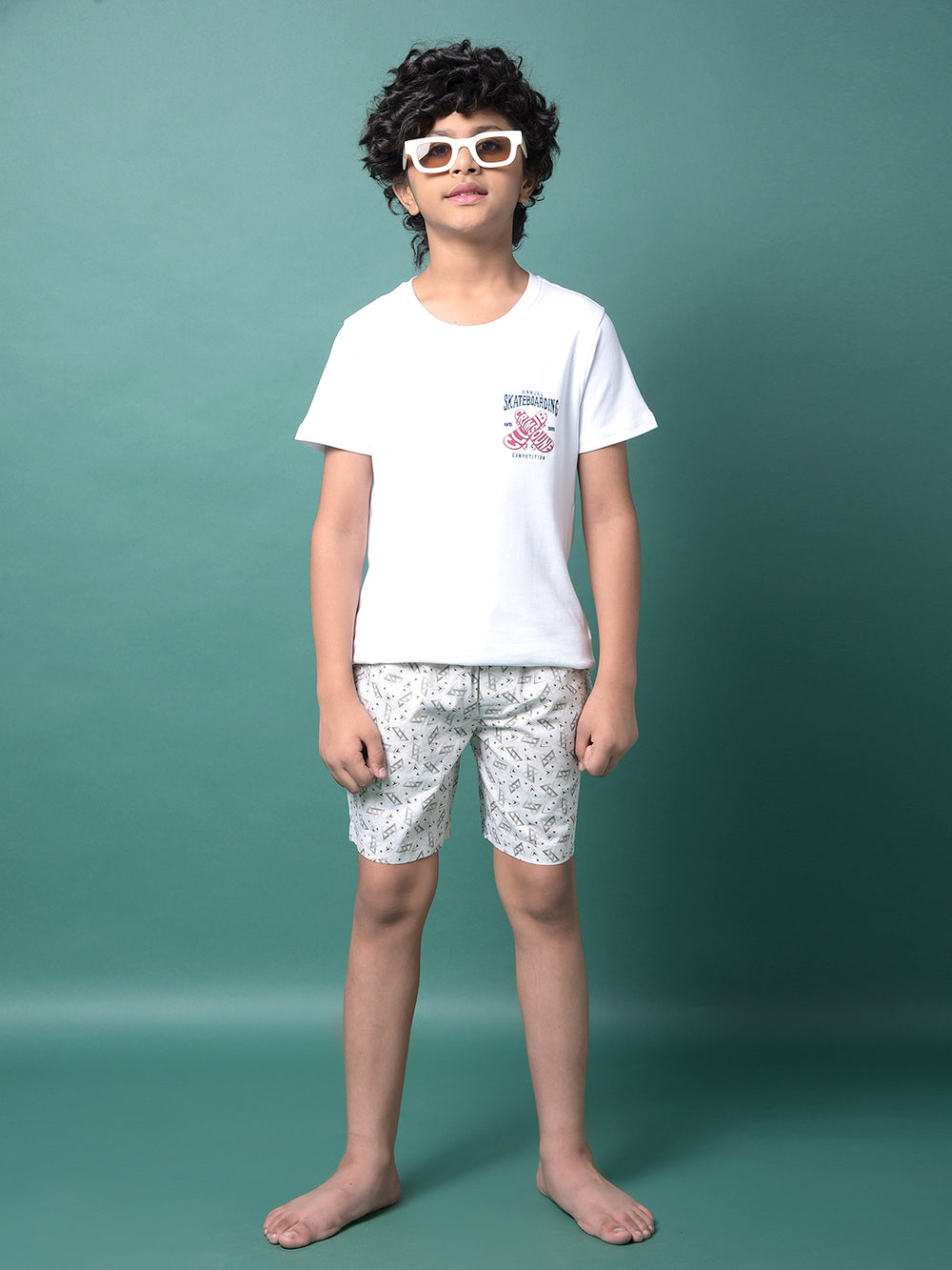 Beige Printed 100% Cotton Lounge Shorts-Boys Lounge Shorts-Crimsoune Club