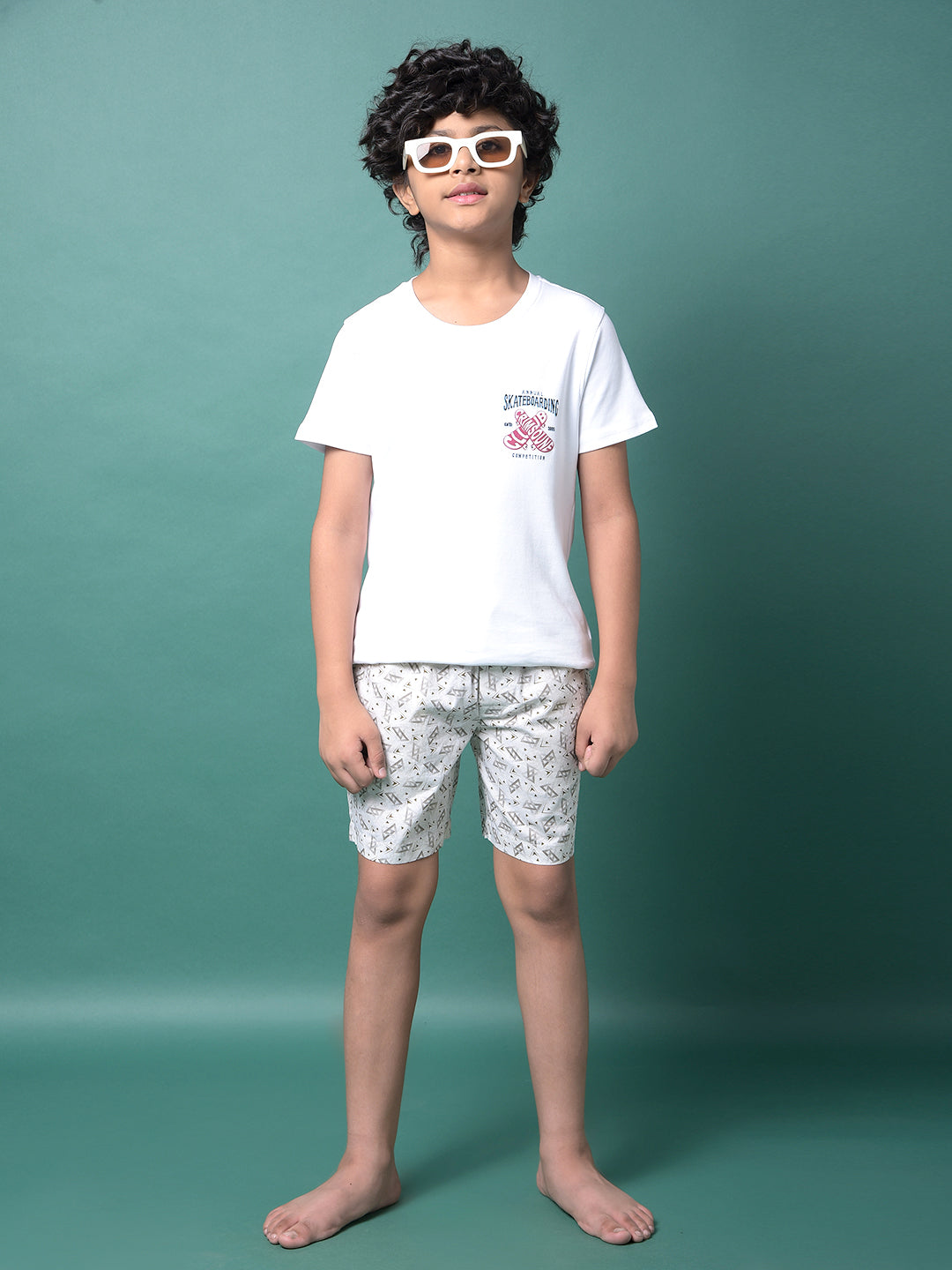 Beige Printed 100% Cotton Lounge Shorts-Boys Lounge Shorts-Crimsoune Club