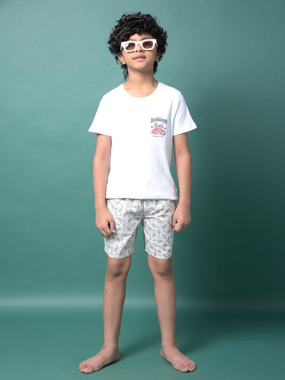 Beige Printed 100% Cotton Lounge Shorts-Boys Lounge Shorts-Crimsoune Club