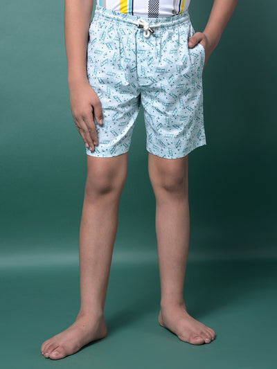 Green Printed 100% Cotton Lounge Shorts-Boys Lounge Shorts-Crimsoune Club