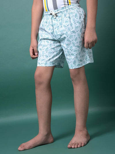 Green Printed 100% Cotton Lounge Shorts-Boys Lounge Shorts-Crimsoune Club