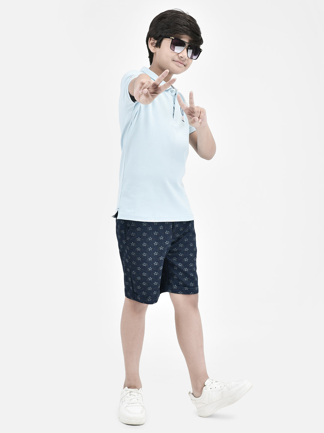 Floral Print Navy Blue Shorts-Boys Shorts-Crimsoune Club