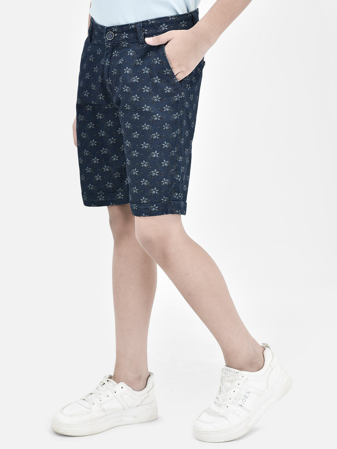 Floral Print Navy Blue Shorts-Boys Shorts-Crimsoune Club