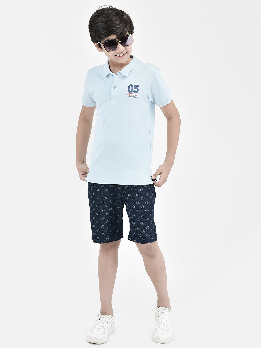 Floral Print Navy Blue Shorts-Boys Shorts-Crimsoune Club