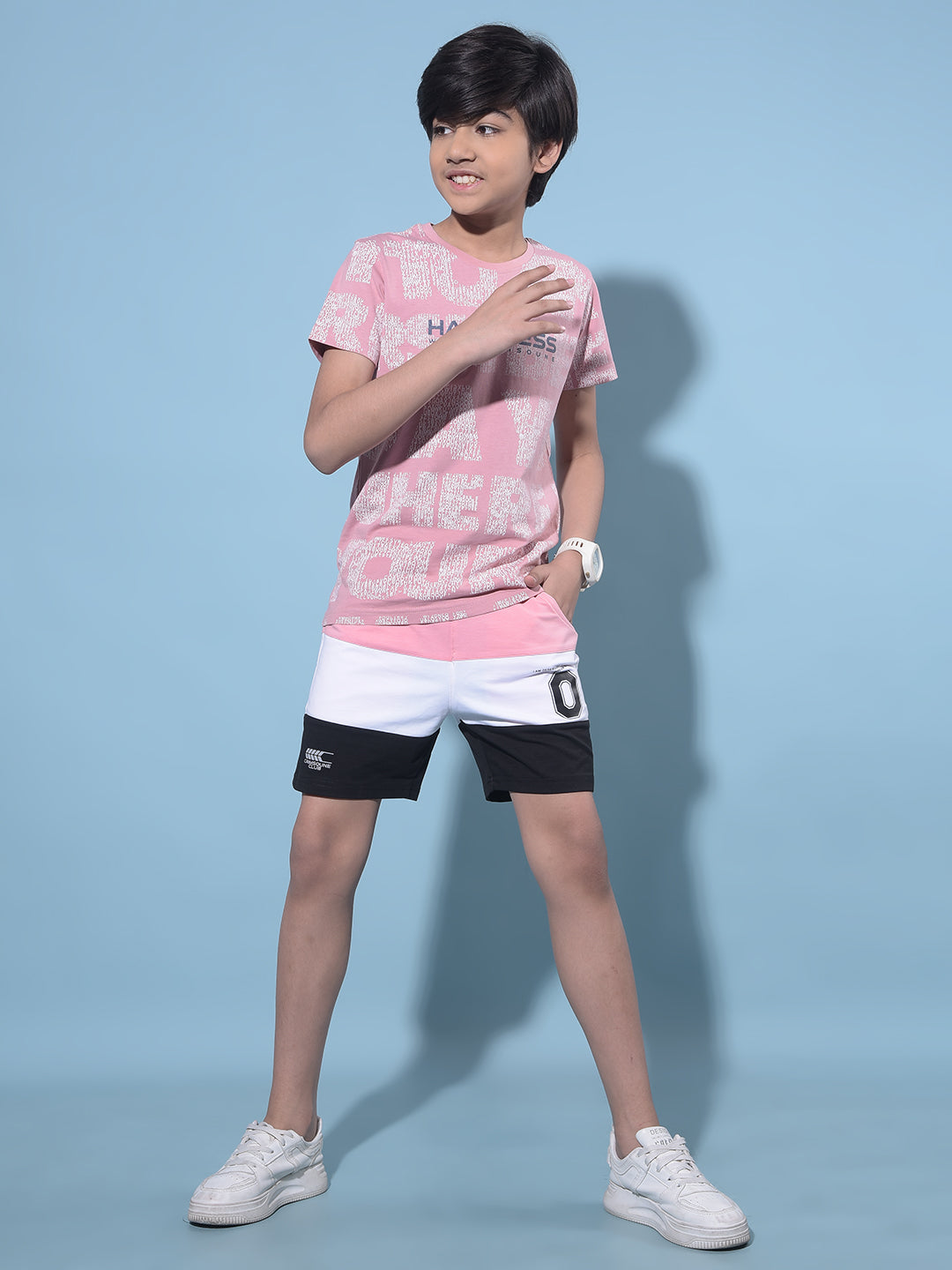 Pink Color Blocked Cotton Shorts-Boys Shorts-Crimsoune Club