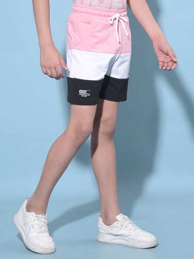 Pink Color Blocked Cotton Shorts-Boys Shorts-Crimsoune Club