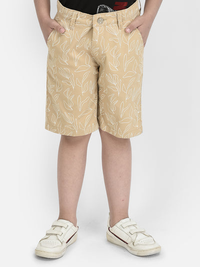 Khaki Floral Print 100% Cotton Shorts-Boys Shorts-Crimsoune Club