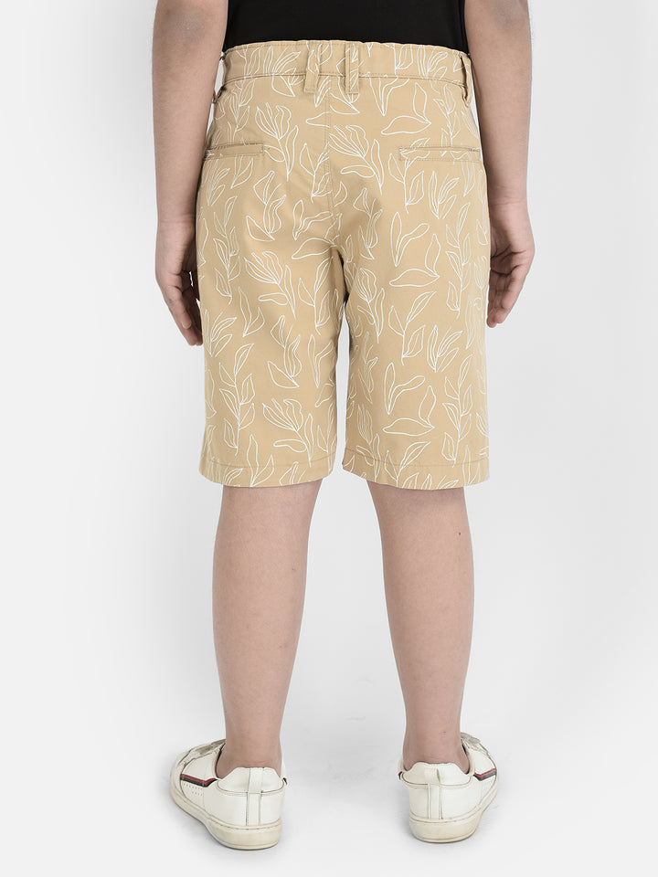 Khaki Floral Print 100% Cotton Shorts-Boys Shorts-Crimsoune Club