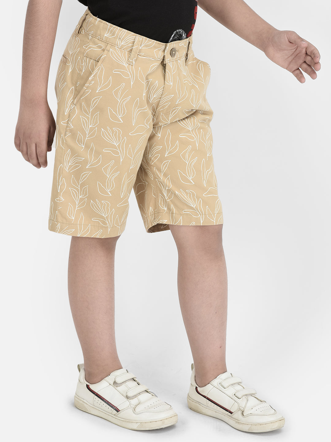 Khaki Floral Print 100% Cotton Shorts-Boys Shorts-Crimsoune Club