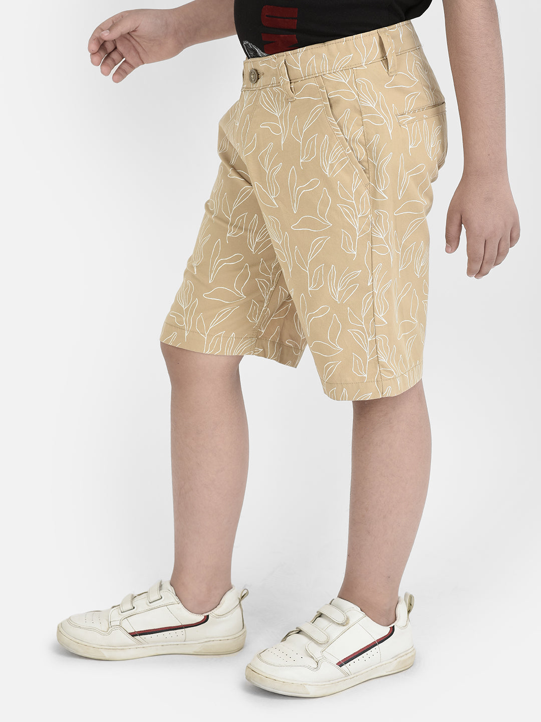 Khaki Floral Print 100% Cotton Shorts-Boys Shorts-Crimsoune Club