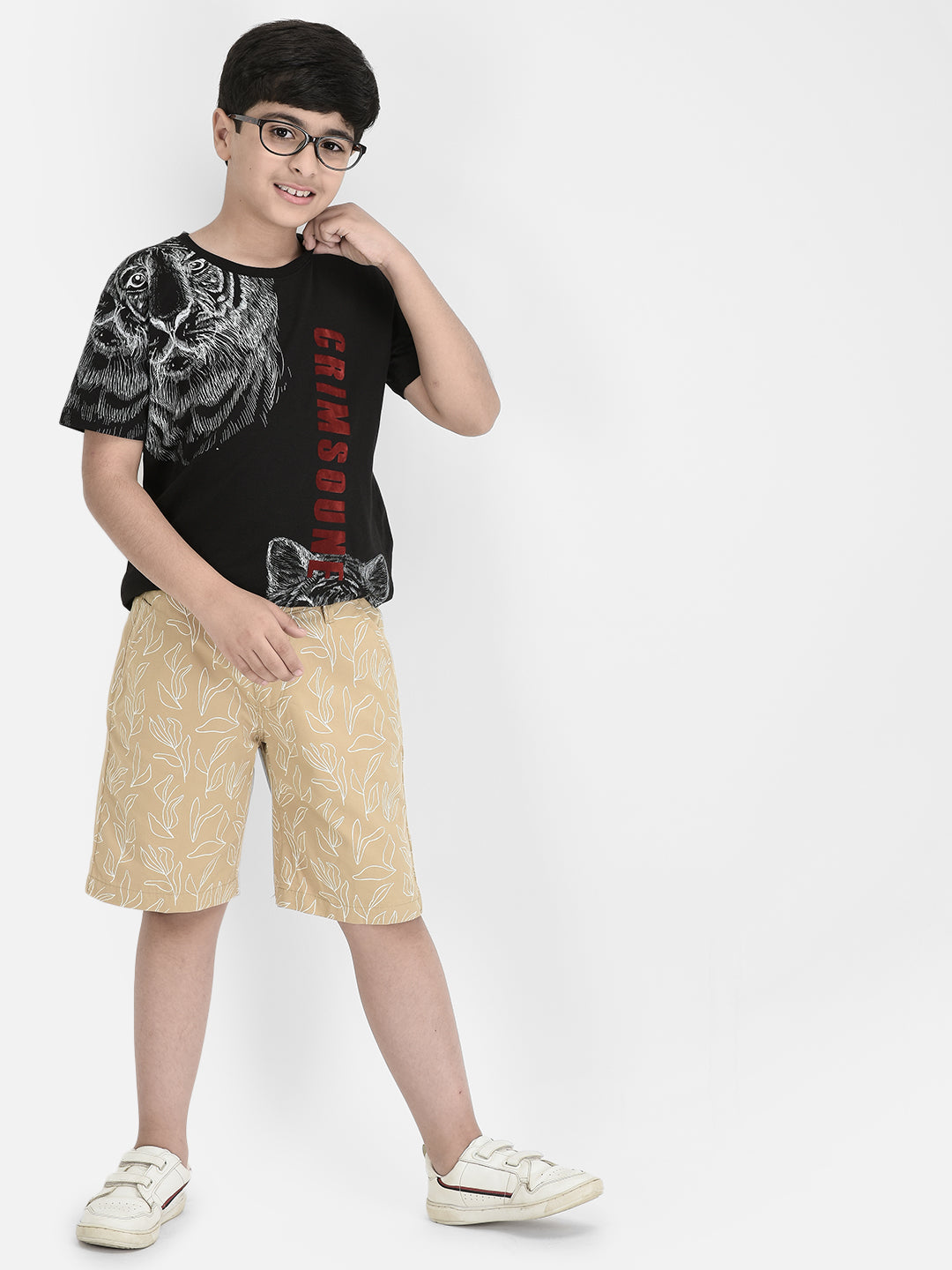 Khaki Floral Print 100% Cotton Shorts-Boys Shorts-Crimsoune Club