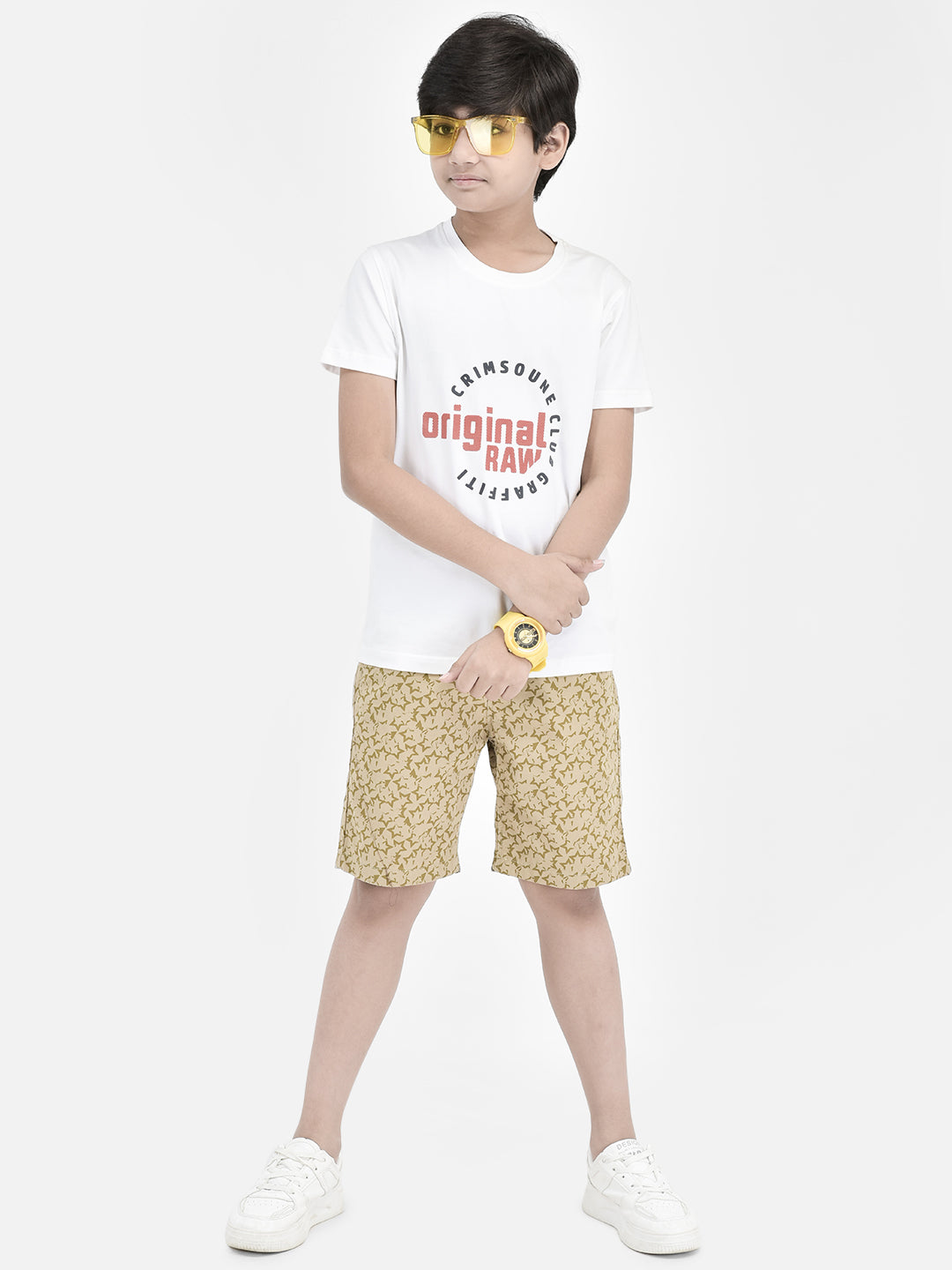 Printed Yellow Shorts-Boys Shorts-Crimsoune Club