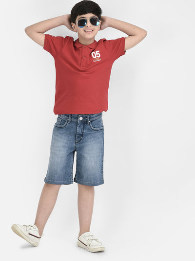 Blue Stretchable Denim Shorts-Boys Shorts-Crimsoune Club