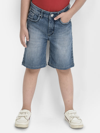 Blue Stretchable Denim Shorts-Boys Shorts-Crimsoune Club