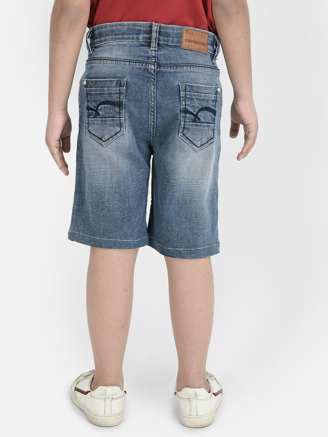 Blue Stretchable Denim Shorts-Boys Shorts-Crimsoune Club