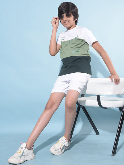 White Typographic Printed Shorts-Boys Shorts-Crimsoune Club