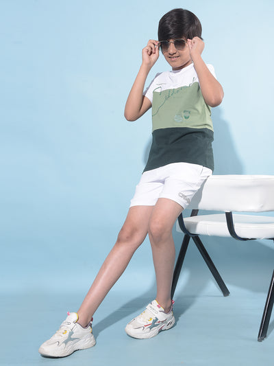 White Typographic Printed Shorts-Boys Shorts-Crimsoune Club