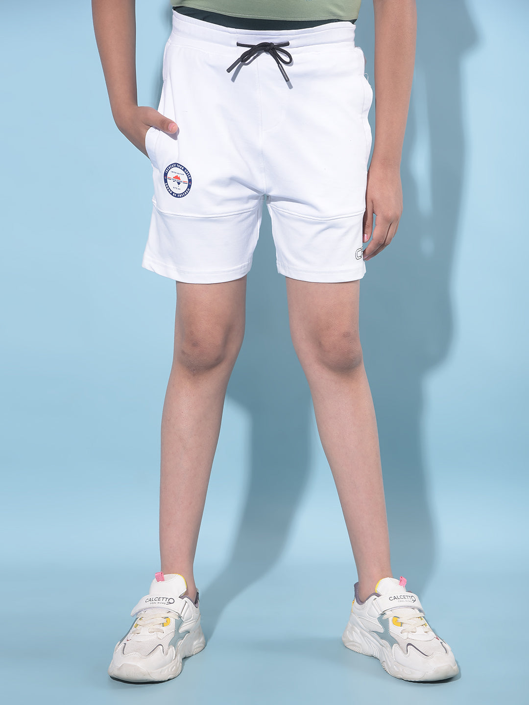 White Typographic Printed Shorts-Boys Shorts-Crimsoune Club