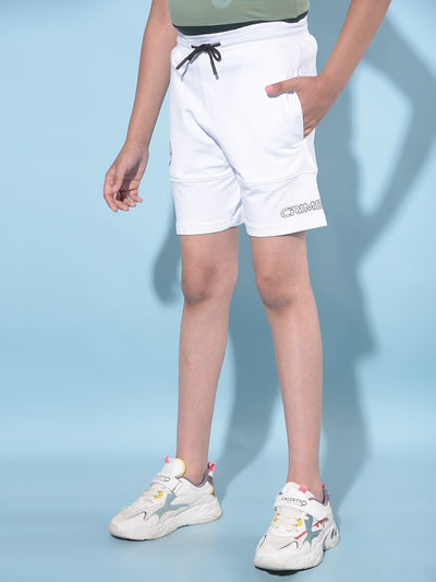 White Typographic Printed Shorts-Boys Shorts-Crimsoune Club