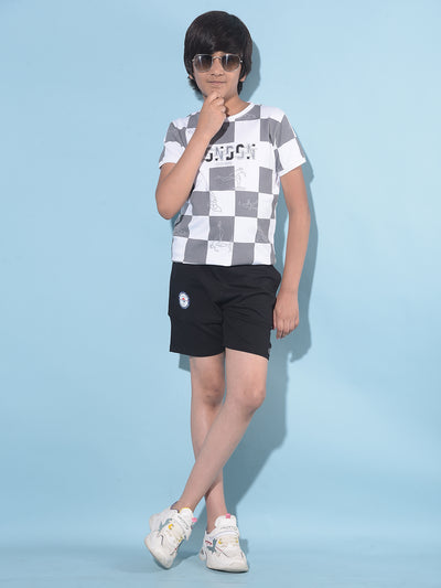 Black Typographic Printed Shorts-Boys Shorts-Crimsoune Club