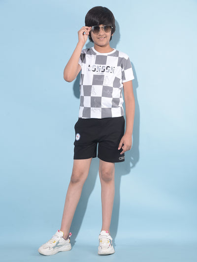 Black Typographic Printed Shorts-Boys Shorts-Crimsoune Club