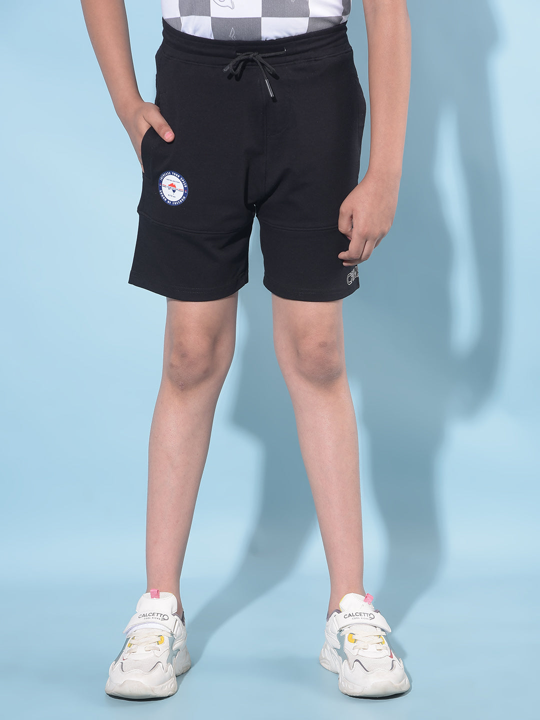 Black Typographic Printed Shorts-Boys Shorts-Crimsoune Club