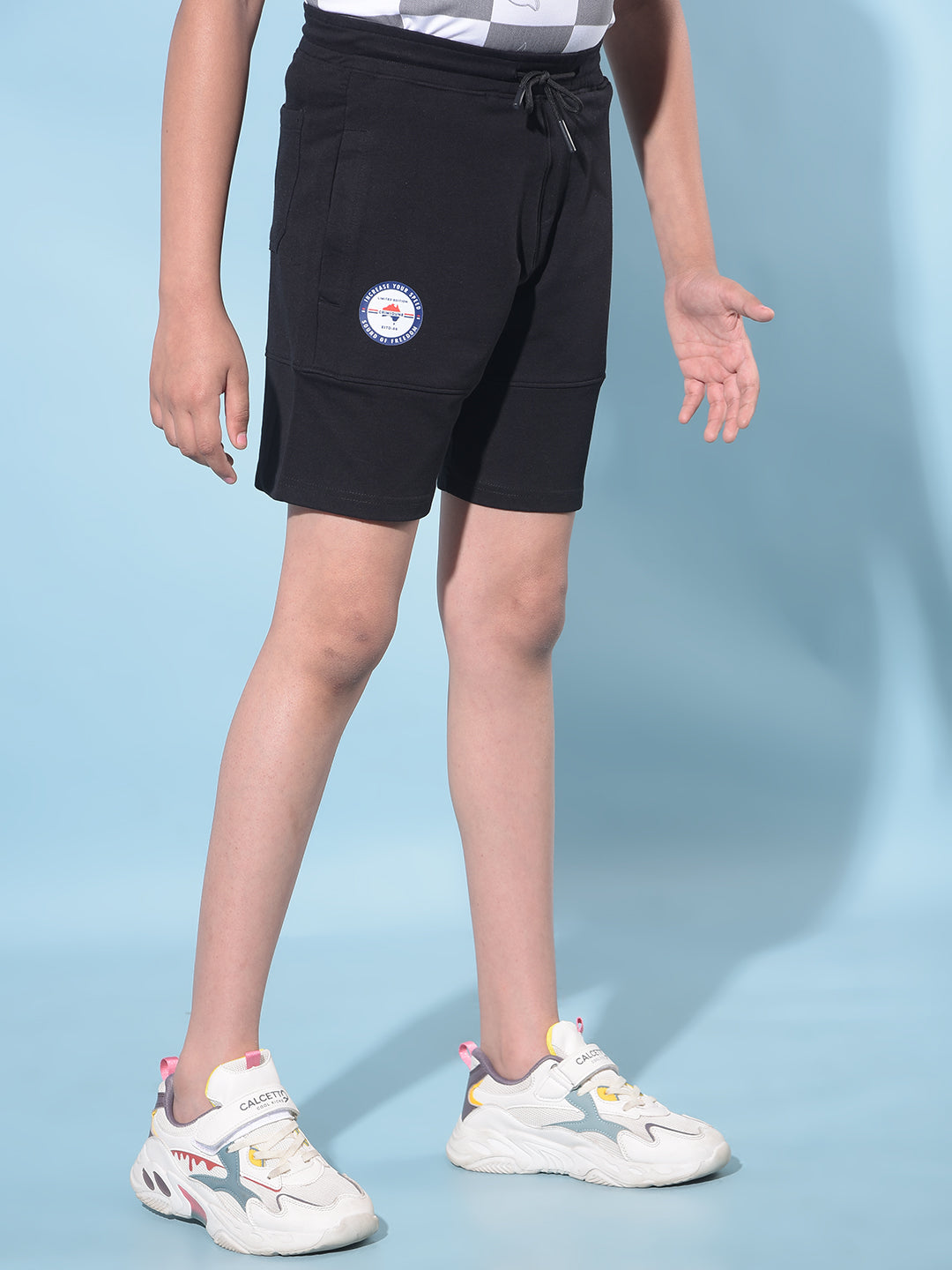 Black Typographic Printed Shorts-Boys Shorts-Crimsoune Club