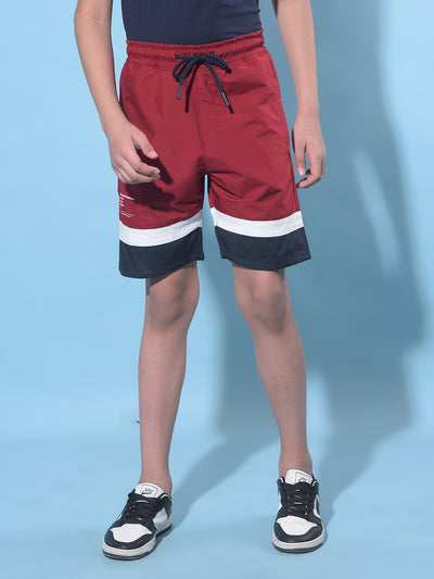 Red Color-Blocked Shorts-Boys Shorts-Crimsoune Club