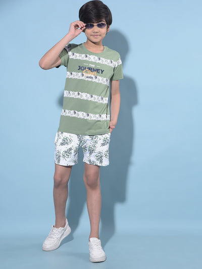 White Floral Printed Cotton Shorts-Boys Shorts-Crimsoune Club