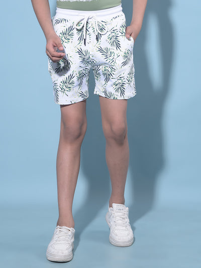 White Floral Printed Cotton Shorts-Boys Shorts-Crimsoune Club