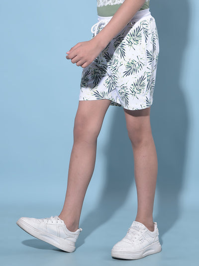 White Floral Printed Cotton Shorts-Boys Shorts-Crimsoune Club