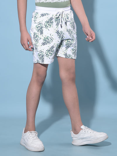 White Floral Printed Cotton Shorts-Boys Shorts-Crimsoune Club