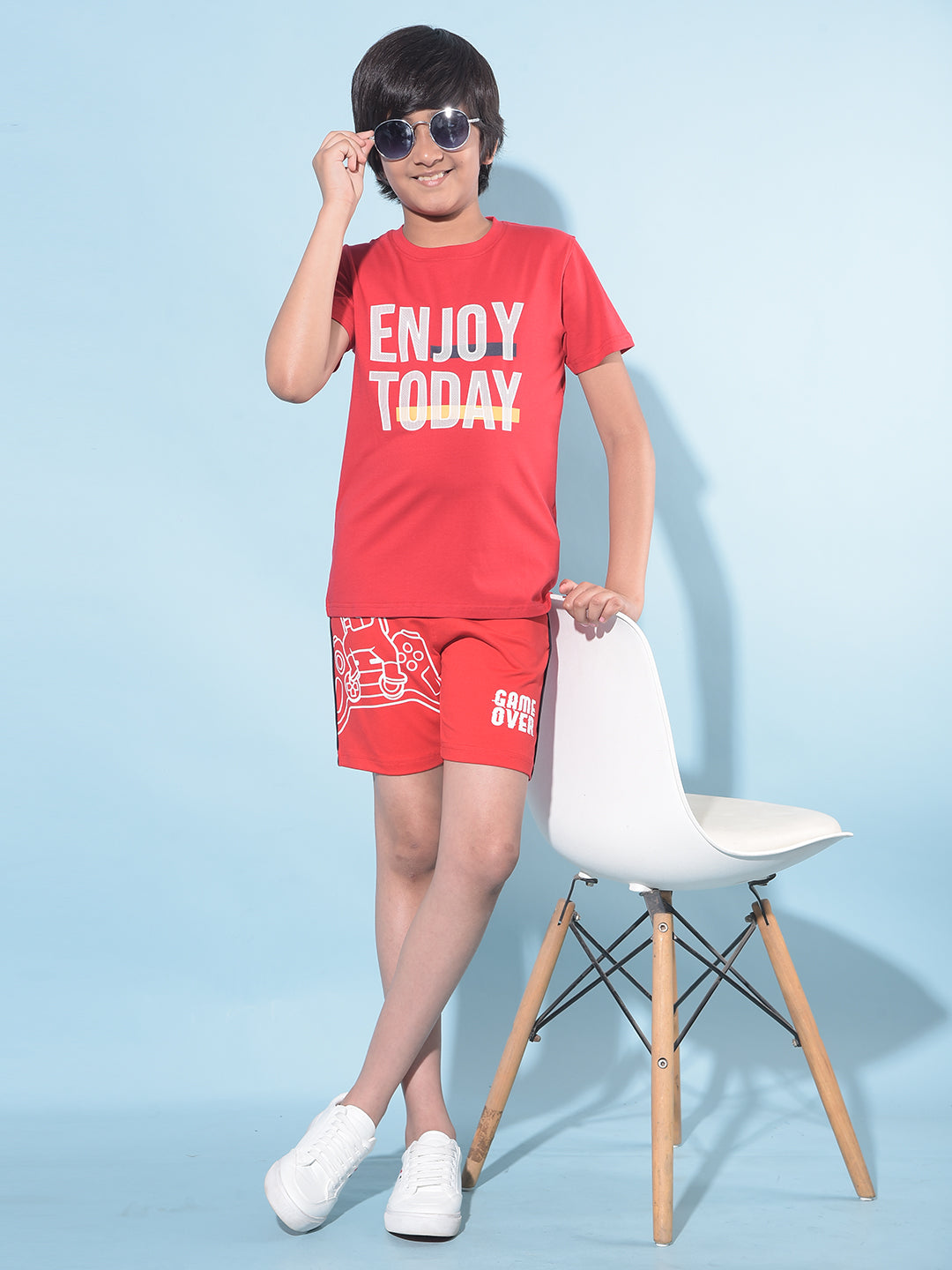 Red Graphic Print Shorts-Boys Shorts-Crimsoune Club