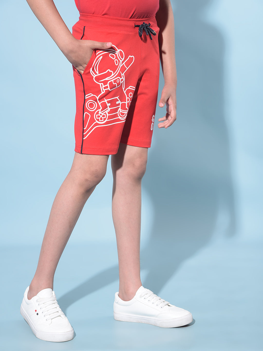 Red Graphic Print Shorts-Boys Shorts-Crimsoune Club