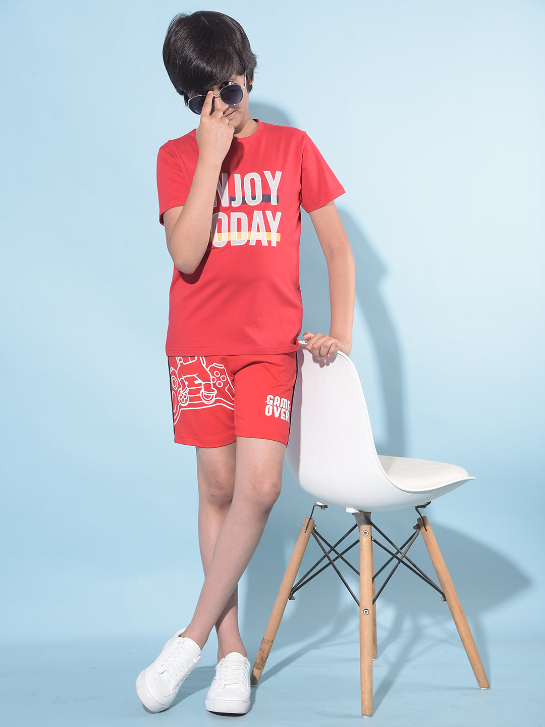 Red Graphic Print Shorts-Boys Shorts-Crimsoune Club