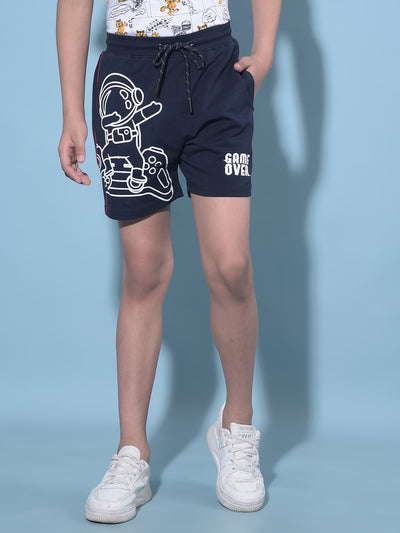 Navy Blue Graphic Print Cotton Shorts-Boys Shorts-Crimsoune Club