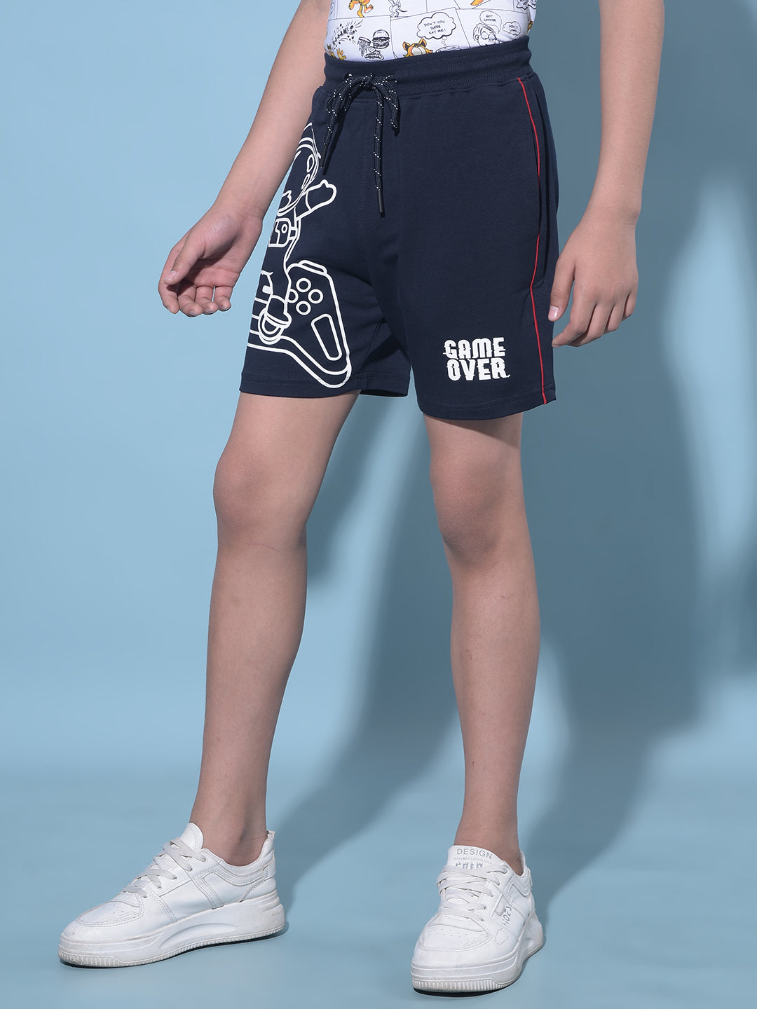 Navy Blue Graphic Print Cotton Shorts-Boys Shorts-Crimsoune Club