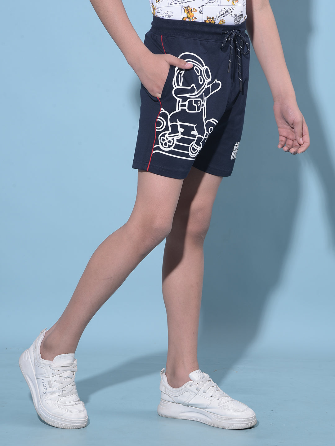 Navy Blue Graphic Print Cotton Shorts-Boys Shorts-Crimsoune Club