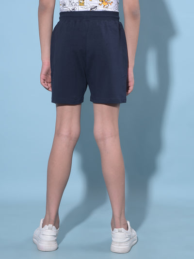 Navy Blue Graphic Print Cotton Shorts-Boys Shorts-Crimsoune Club