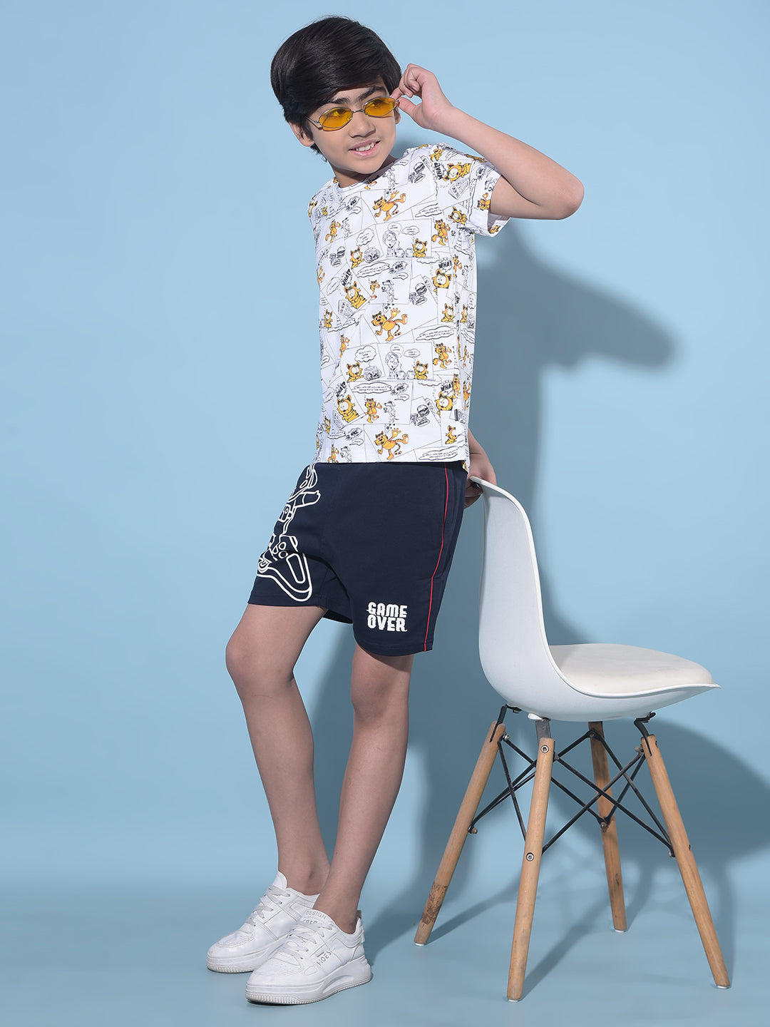 Navy Blue Graphic Print Cotton Shorts-Boys Shorts-Crimsoune Club