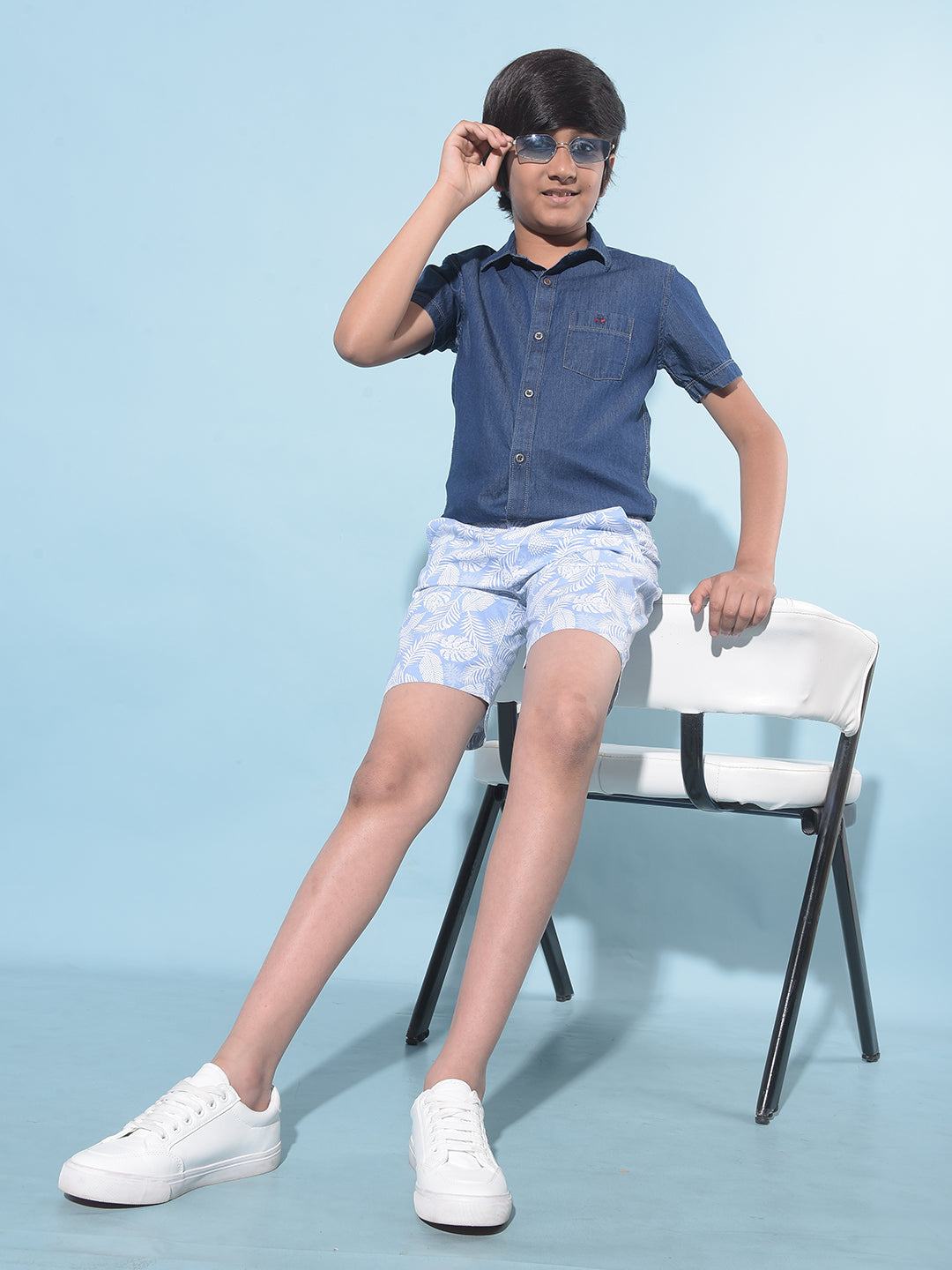 Blue Floral Print 100% Cotton Shorts-Boys Shorts-Crimsoune Club