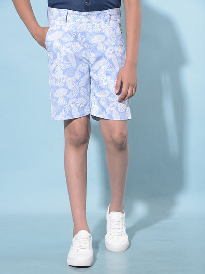 Blue Floral Print 100% Cotton Shorts-Boys Shorts-Crimsoune Club