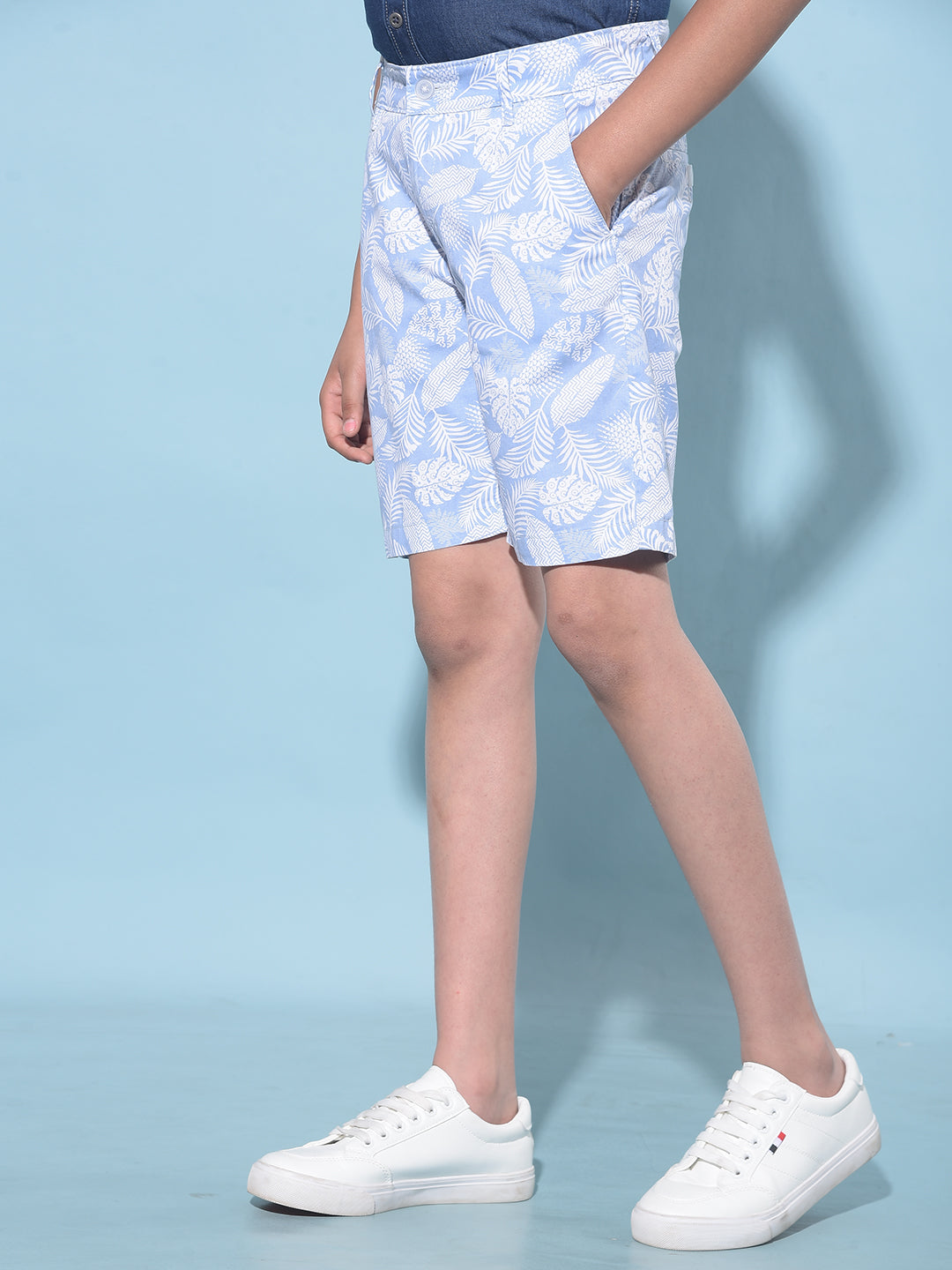 Blue Floral Print 100% Cotton Shorts-Boys Shorts-Crimsoune Club