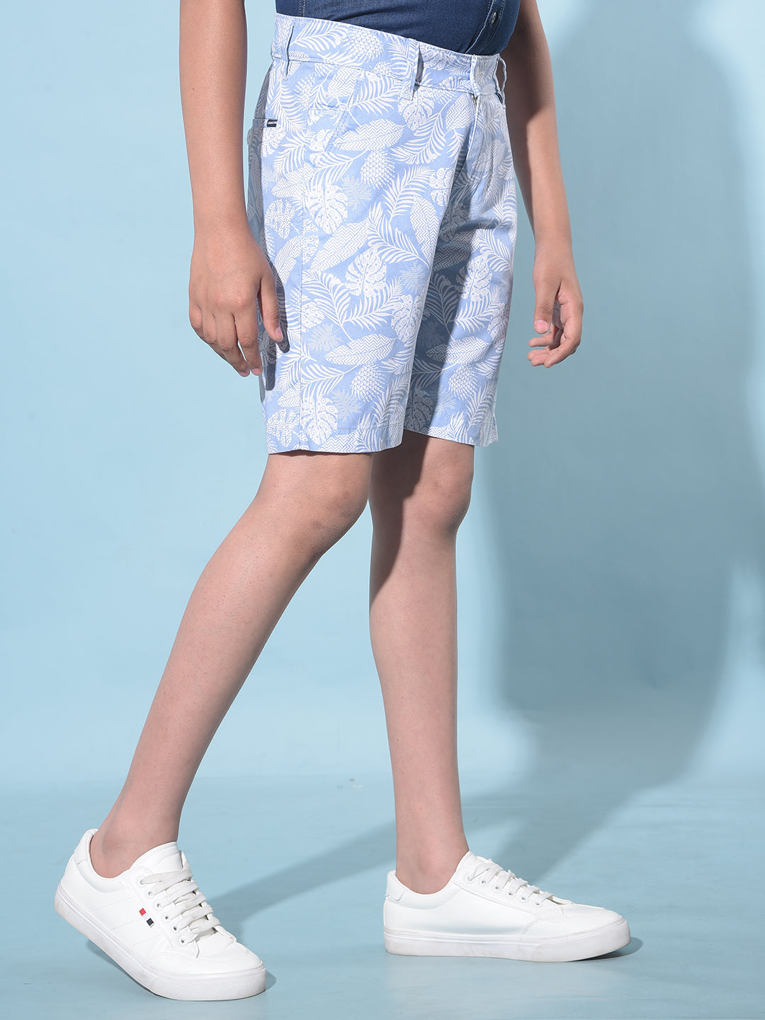 Blue Floral Print 100% Cotton Shorts-Boys Shorts-Crimsoune Club