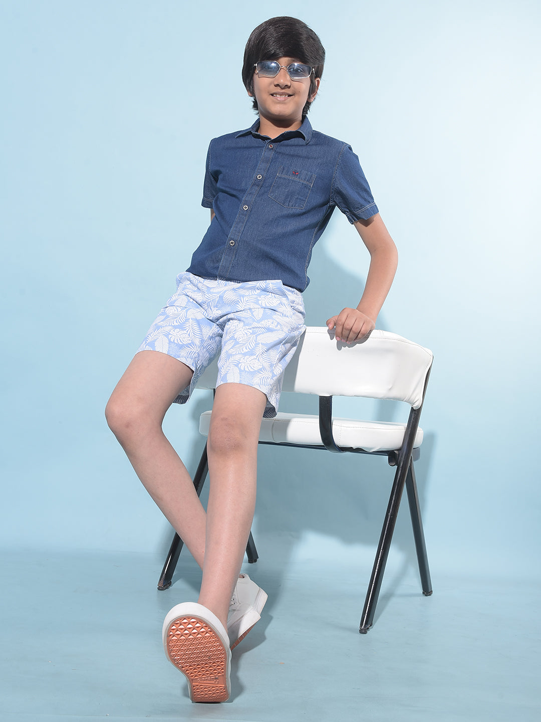 Blue Floral Print 100% Cotton Shorts-Boys Shorts-Crimsoune Club