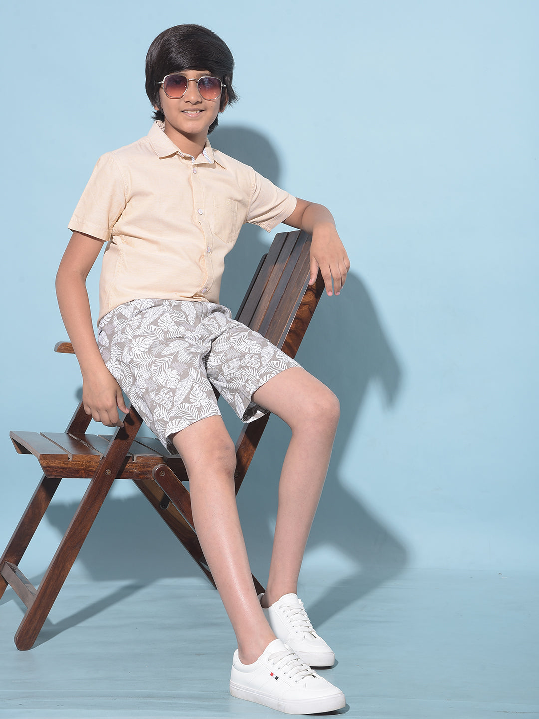 Olive Floral Print 100% Cotton Shorts-Boys Shorts-Crimsoune Club