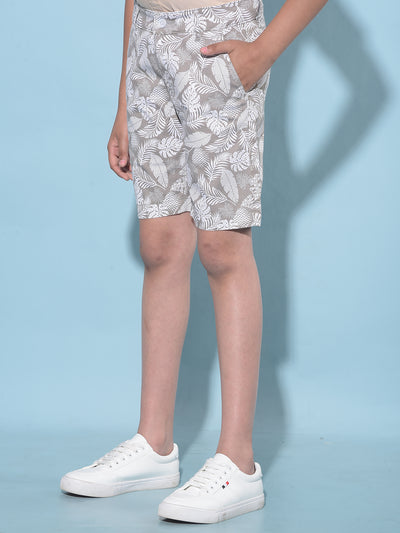 Olive Floral Print 100% Cotton Shorts-Boys Shorts-Crimsoune Club