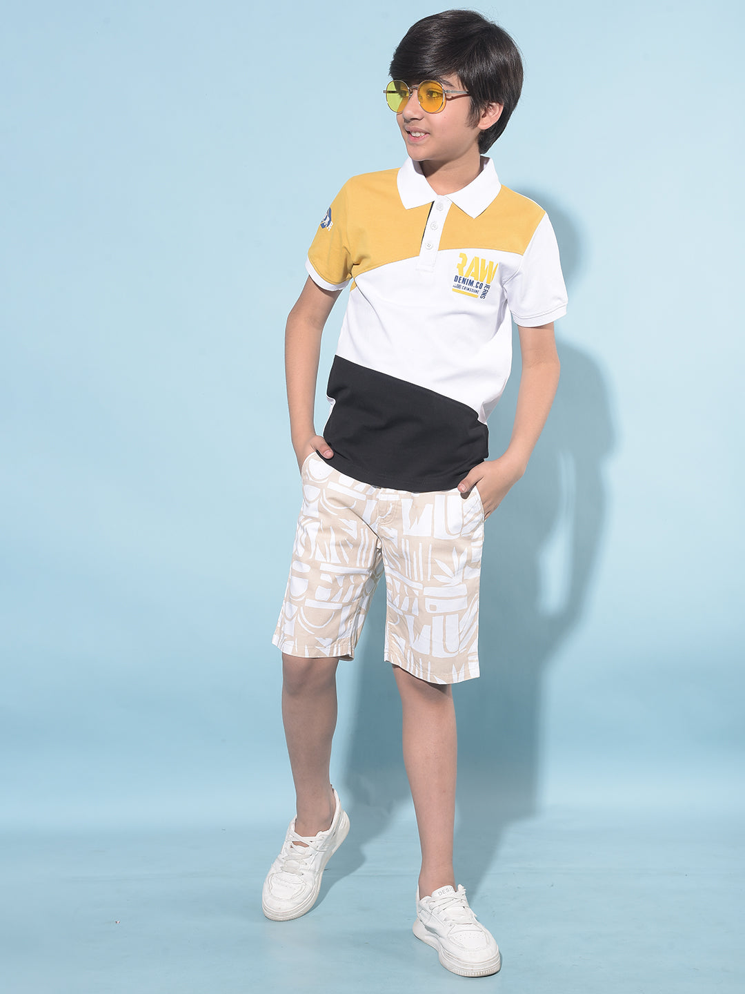 Beige Printed 100% Cotton Shorts-Boys Shorts-Crimsoune Club