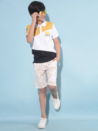 Beige Printed 100% Cotton Shorts-Boys Shorts-Crimsoune Club